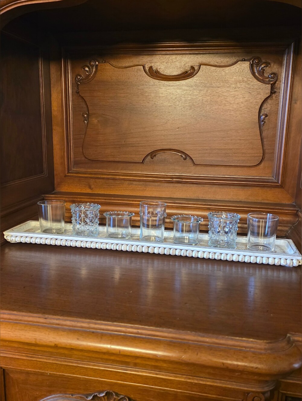 Mud Pie Beaded Wood Tray & Glass Votives